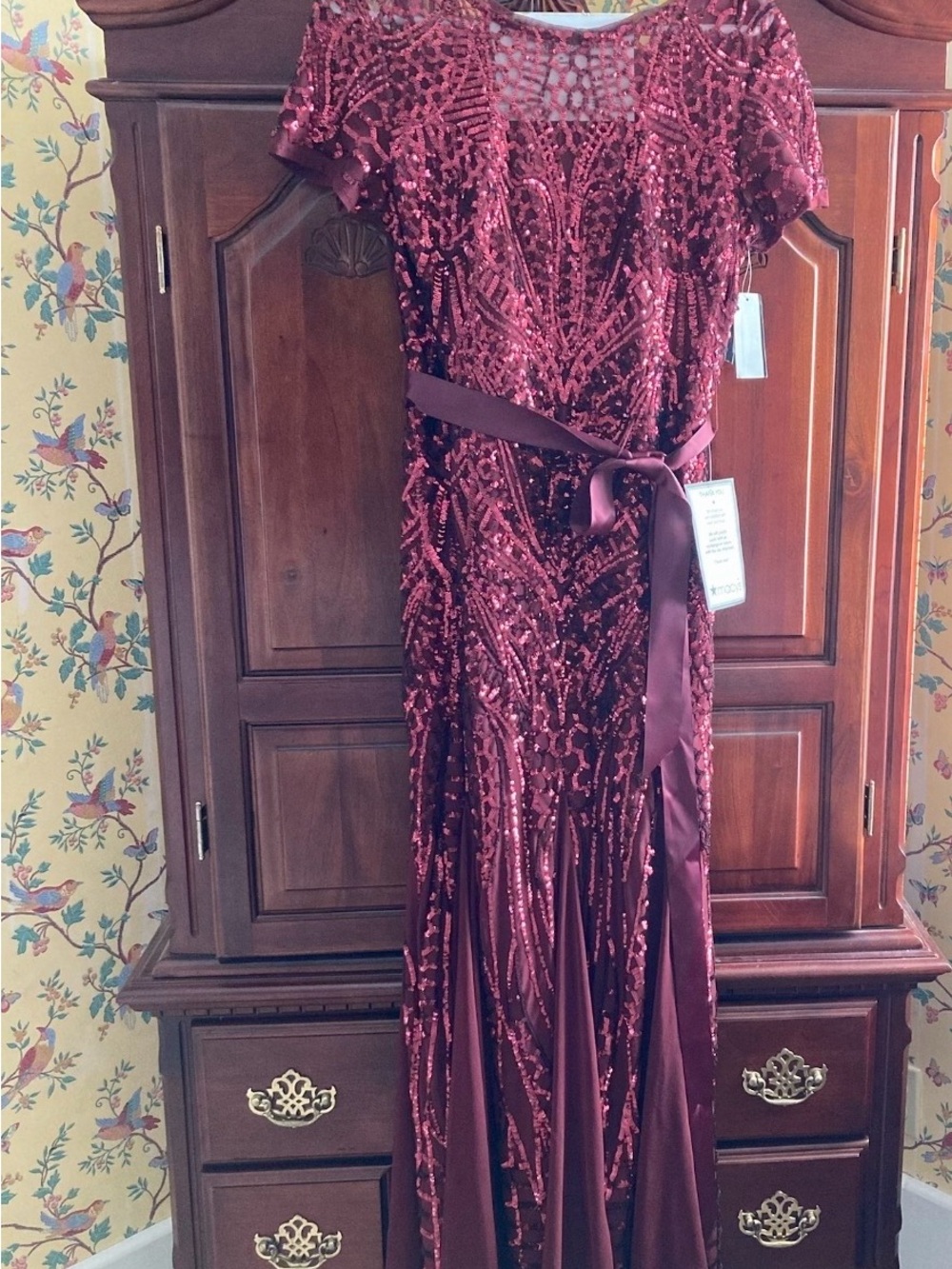 R & M Richards Burgundy Sequin Evening Gown - Picture 2 of 12